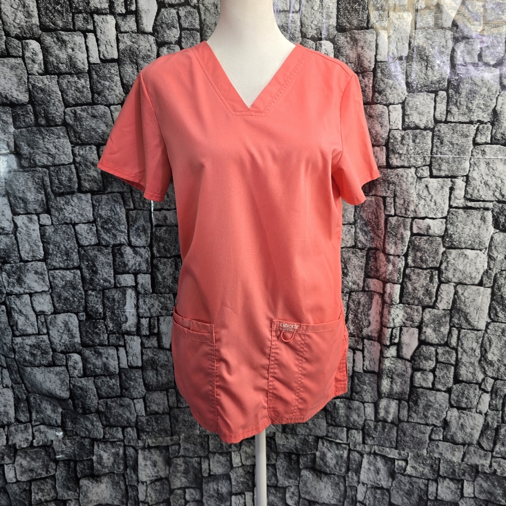 Cherokee Size XS Scrub Women's Coral V-Neck Top